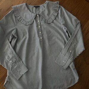 J. Crew Oversized Striped Platter Collar Pop Over Blouse Size 8